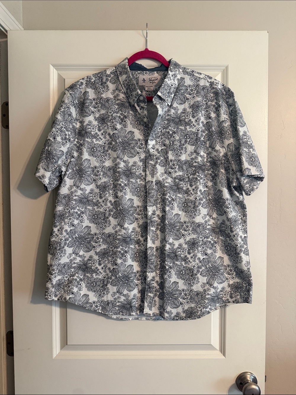 Original Penguin White Button-Down Shirt with Gray Floral Print